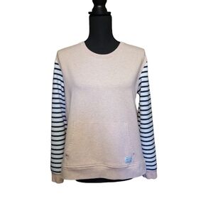 ORVIS Pink Crewneck Sweatshirt Blue Striped Long Sleeves Sz Sm
